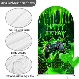 Game Backdrop Video Game Arch Cover for Boys 7.2FT Birthday Party Decoration Double-Sided Spandex Night Photography Background for On Birthday Party Decor