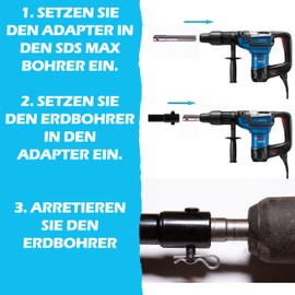 SDS MAX Earth Drill Adapter for Pile Drills, Poles, Fences. For Hand Drill, Use Your Hammer Drill as Well Drill, Earth Drill Adapter for Drills BLUMKRAFT
