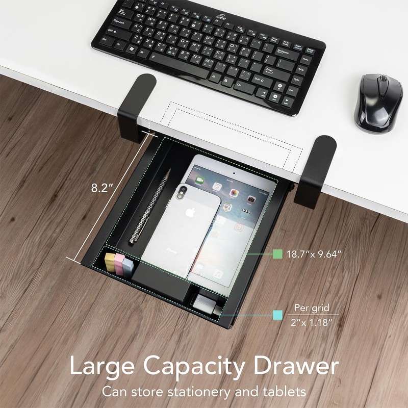 EHO Under Desk Slide-Out Storage Drawer, Small 11.7"x8.2" Pull-Out Organizer