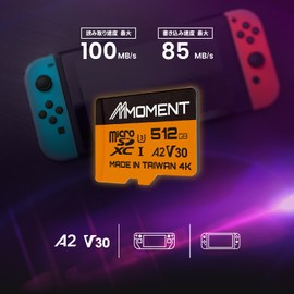 MMOMENT MicroSDXC Card 512GB A2 / V30 / U3 / Switch Compatible / SD Adapter Included [Read up to 100MB/s]