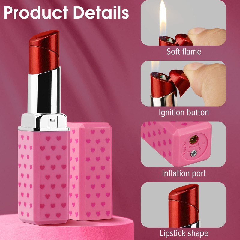Red Cute Lipstick Lighter, Soft Flame Refillable, Adjustable Open Flame
