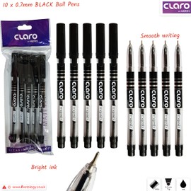 CLARO Majesty-ST Ballpoint Pens, BLACK, 0.7mm Fine Point, Pack of 10, Bright Ink, Smooth Writing Biros, School Office Home Use, PATEL Black Ball Pen