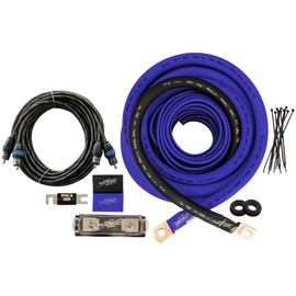Oversized 1/0 Ga CCA AWG Amp Kit Twisted RCA Blue Black Complete Sky High