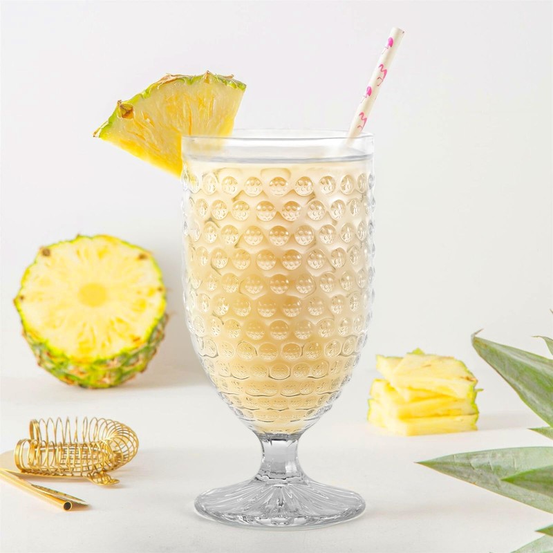 Wongblee Hobnail Glass Goblets 16.9 Oz, Stemmed Water Glasses, Iced