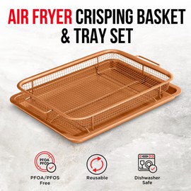 Bakken Swiss 2-in-1 Air Fryer Tray – Nonstick Copper Crisper Basket with Elevated Mesh, Extra-Large 9.5"x13", Ideal for Oven Baking & Crispy Foods, PTFE/PFOA/PFOS Free, Dishwasher Safe