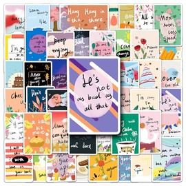 Encouragement Cards Stickers 50 Pcs Cute Funny Inspirational Reward Stickers for Water Bottle Laptop Scrapbook Guitar Cars,Waterproof Motivational Quote Positive Cards Decals for Teens Kids Adults