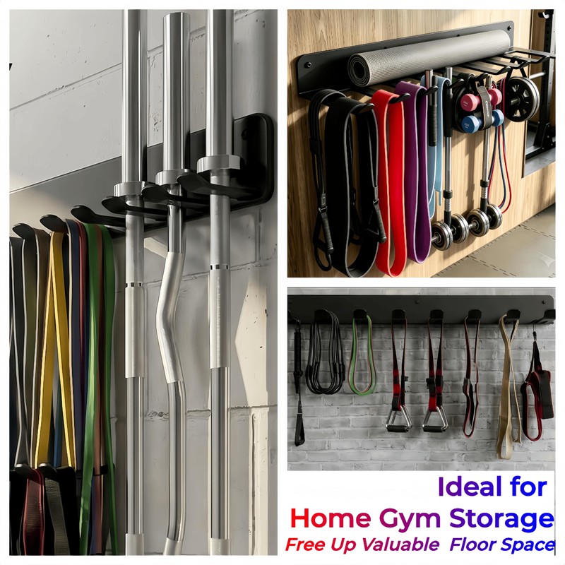 9 Hook Wall Mount Gym Storage Rack, Heavy-Duty Fitness Equipment