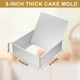 Dulynva Teglia quadrata con fondo removibile e rivestimento antiaderente, 8" Teglia quadrata argentata per torte, brownies, lasagne (20,4 x 20,4 x 7,8 cm)