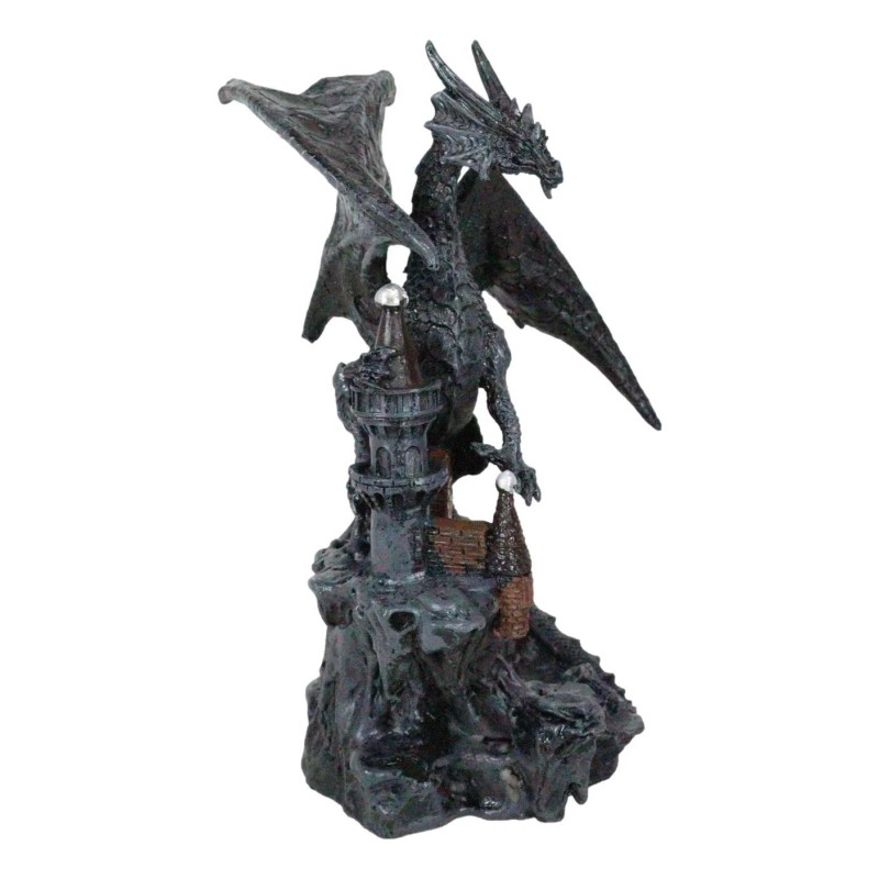 Gargantuan Stone Dragon Guarding Medieval Castle On Mountain Steppes Figurine
