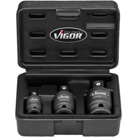 ViGOR Impact Wrench Joint Piece Set V5505N, 3 Pieces, 1/4, 3/8, 1/2 Inch Square, Working in Hard-to-Reach Areas, Machine Operation
