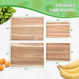 Acacia Wood Cutting Board for Kitchen - Large Cutting Board Set of 4, Solid Wood Cutting Board with Juice Grooves, Chopping Board for Meat, Veggies, Easy Grip Handle