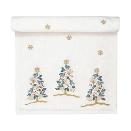 GreenGate Lucie Xmas Table Runner White with Fir Trees Embroidered Cotton 45 x 140 cm