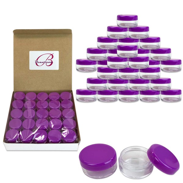 Beauticom 5G/5ML Round Clear Jars with Purple Lids for Herbs,