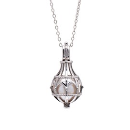 Paialco 925 Sterling Silver Gothic Cathedral Church Design Hollow Cage Locket Pendant Necklace, Baroque Pearl