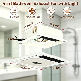 4 in 1 Bathroom Exhaust Fan – 1800W Heater 180 CFM Quiet DC Motor