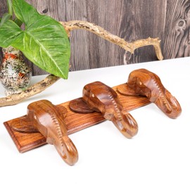 AMERINDIAN Elephant Key Holder for Wall – Handcrafted Wooden Key Stand with 3 Hooks, Decorative Wall Mounted Key Hanger for Home, Entryway & Office Painted Finish (5 x 5 x 5 Inches)