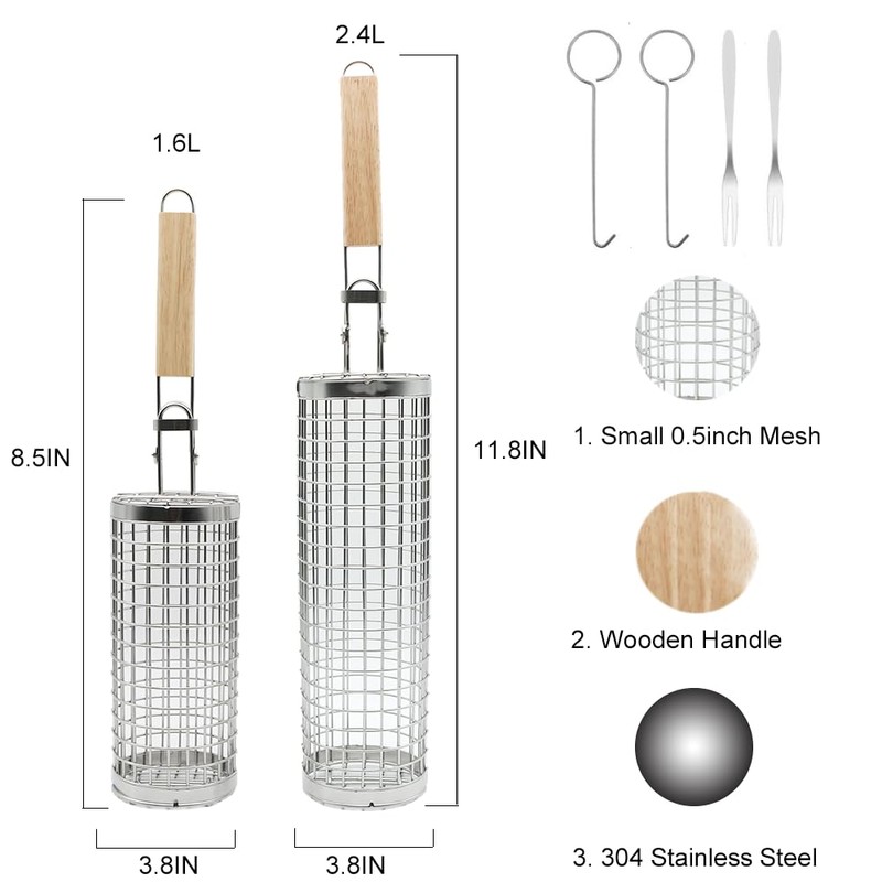 Upgraded Nesting Grill Basket Set, 2 Pcs Vegetable Grilling Basket