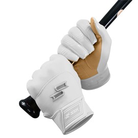 SSK X1 Color Rush Youth Baseball Batting Gloves - Durable Cabretta Leather Palm - 11 Colors (White, Large)