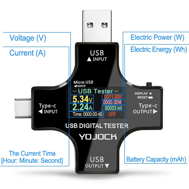 YOJOCK USB Tester Messger?t 2-in-1 USB C Strommessger?t Digital Multimeter