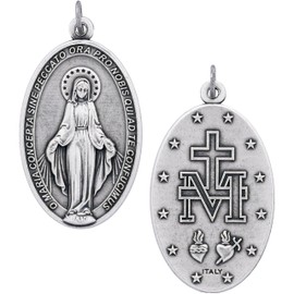 Saint Paul Street Evangelization 10 Pack Large Latin Miraculous Medal 1.75" - Traditional Catholic Gift For Men - Silver-Plated Made In Italy