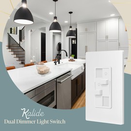 TOPGREENER Dual Load Dimmer Light Switch,Double LED Dimmer Switch, 1-Pole, No Neutral Required, UL-Listed, Wall Plate Included, White