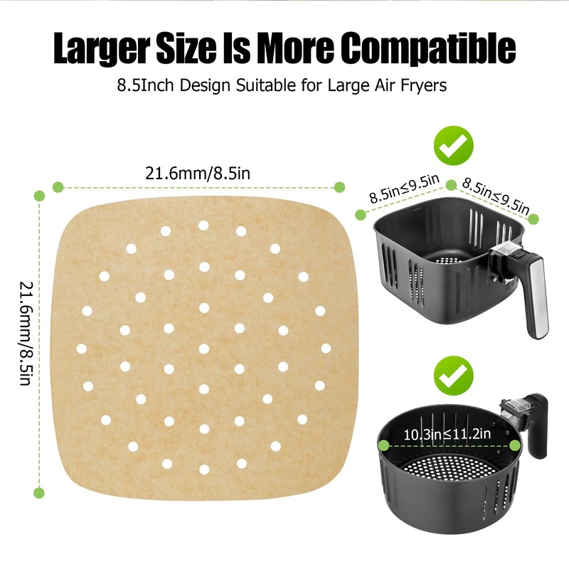 Air Fryer Liners, 8.5 Inch Square, 100 Pcs Perforated Parchment