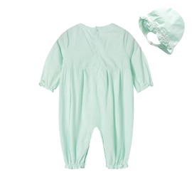 Mud Kingdom 6-9 Months Girls Rompers Short Sleeve Lace Trim Jumpsuit for Baby Girl Back Button Onesie with Hat Green