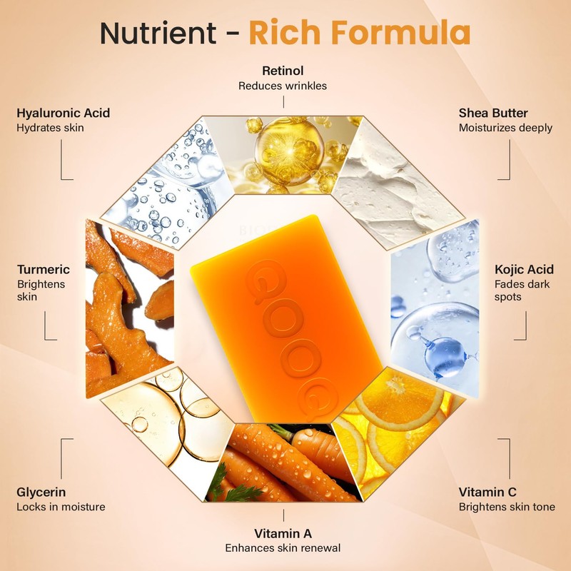 QOOQ Turmeric Kojic Acid Soap for Dark Spots Brightening –