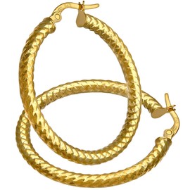 Citerna 9ct Yellow Gold Diamond Cut 25 mm Hoop Earrings