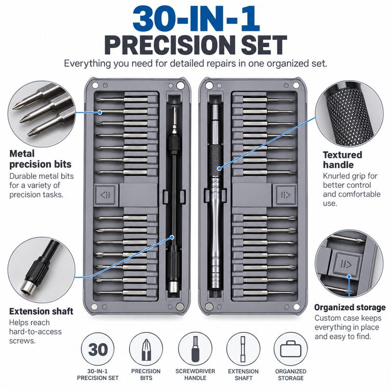 30-in-1 Precision Screwdriver Set for Electronics Repair – Extended Multi-Bit