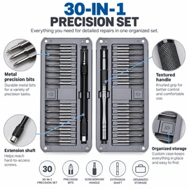 30-in-1 Precision Screwdriver Set for Electronics Repair – Extended Multi-Bit Tool Kit for Phones, PCs & Small Devices