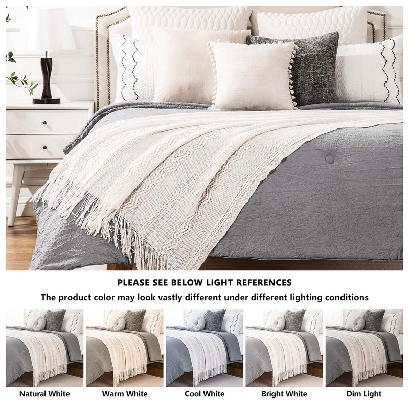 Battilo Cream Throw Blanket for Couch, Bedroom Decor Boho Throw