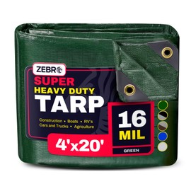 4' x 20' Green Heavy Duty Tarp with Grommets Reinforced - 16 Mil Thick - Double Sided Plastic Tarps Waterproof - Large Tarpaulin Cover for Outdoor Camping Over/Under Tent Tarp RV Roof Rain - Zebro