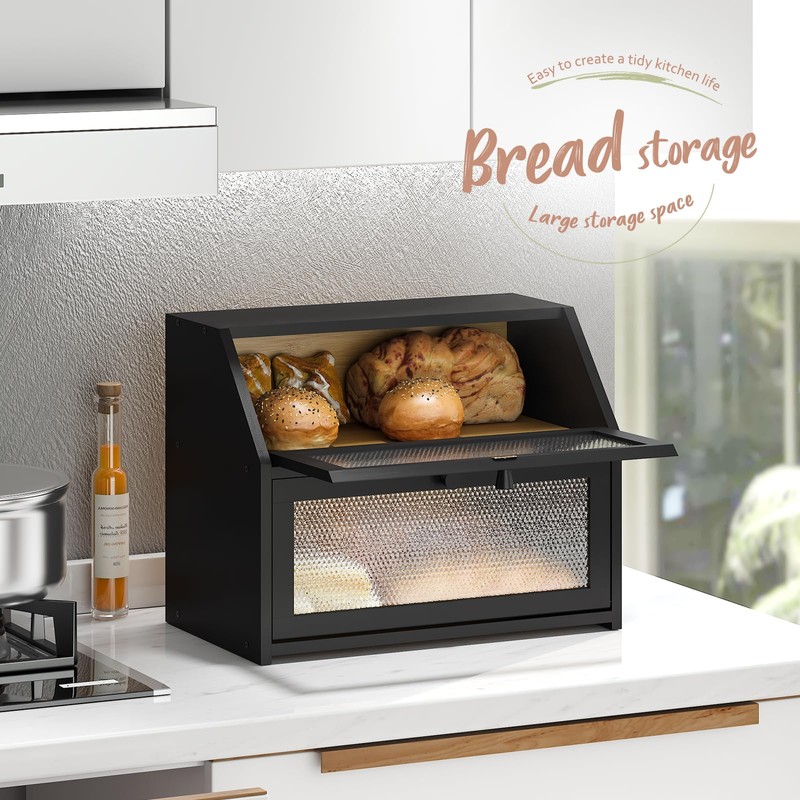 STDDRE Bread Box for Kitchen Countertop Bin Double Layer Bread