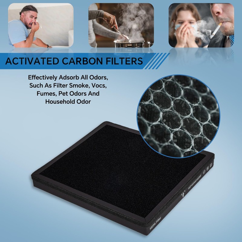 H13 HEPA Air Filter with Activated Carbon - 4 Packs