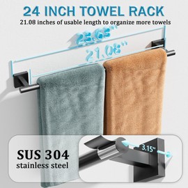 MOOCHE 60 cm Towel Rail Black - 304 Stainless Steel Bath Towel Rail for Drilling with Concealed Screws Black