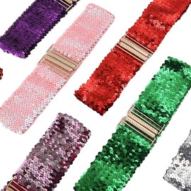 Sequin Belt for Women Sequin Trim Waist Band Belt Vintage Glitter Belt Stretch Fashion Waist Belt Personality Metallic Dress Belt Elastic Belt Buckle Style Stretchy Belt