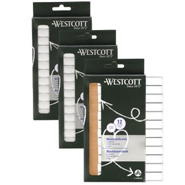 Westcott Chalk 12 Pieces White (Set of 3) | 3 x Pack of 12 Chalk with 1.2 cm Diameter in Opaque White | Low Dust & Easy to Wipe Clean | 8.5 cm Long Chalk Pens | E-744982 00