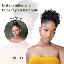 Oseti Natural Hair Bun Messy Bun Hair Pieces for Women Elastic Drawstring Curly Messy Hair Bun Ponytail Extension Fake Bun Clip on Ponytails for Black Women 1PCS Synthetic Bun Hair Pieces Updos (2#)