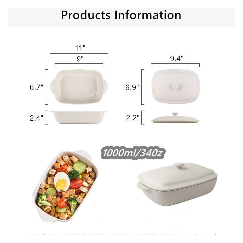 TUSIMI Ceramic Casserole Dish with Lid,33oz Covered Rectangular Baking Dish