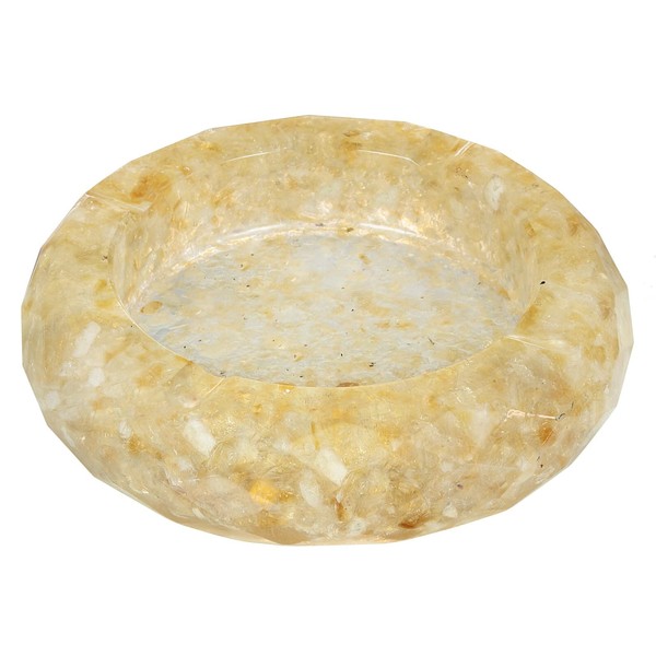 Nupuyai Round Shaped Resin Decorative Stone Bowl for Home Office Healing Orgone Crystal Jewelry Tray for Ring, Earrings, Coins, Key and Trinket, Citrine