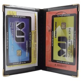 myledershop Exclusive ID card holder / ID card holder with protective corners made of metal, 4 compartments, MJ-Design-Germany, made in EU designs, Design 3 / Black, Modern
