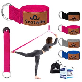 Seatwith Yoga Strap with Loops - Exercise Straps 200 X 4 cm Leg Stretcher with 10 Loops - Transport Bag + Training Instructions Included - Stretching Bands for Flexibility - PINK