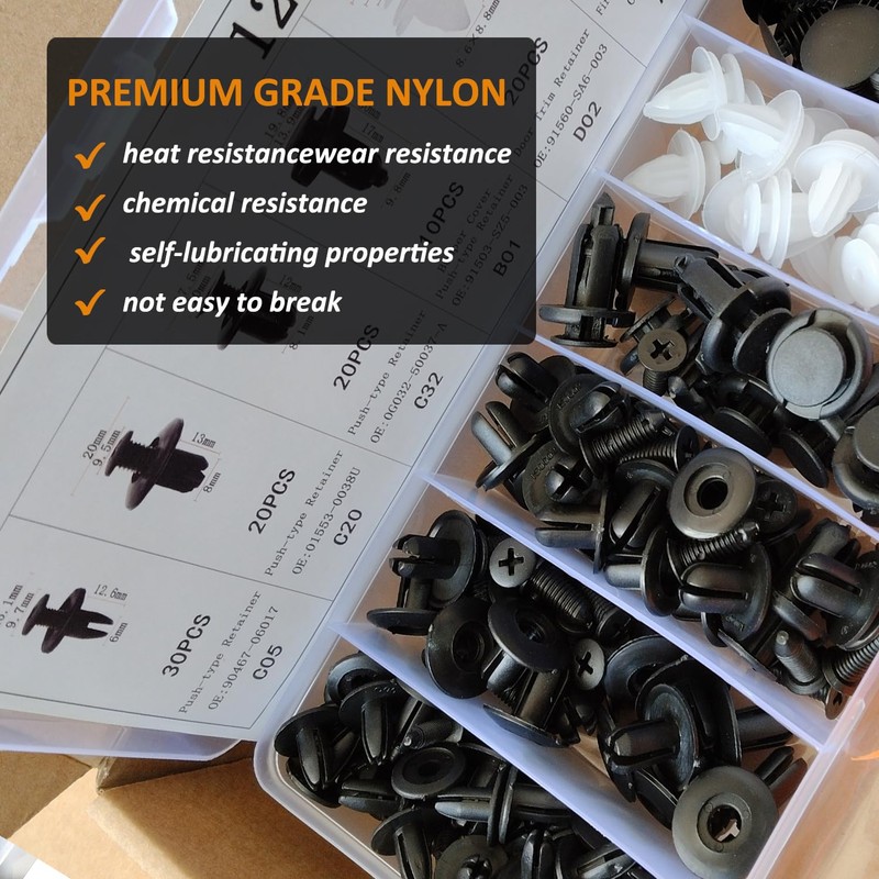 125-Piece Universal Car Fastener Kit - Push Retainer Clips Set