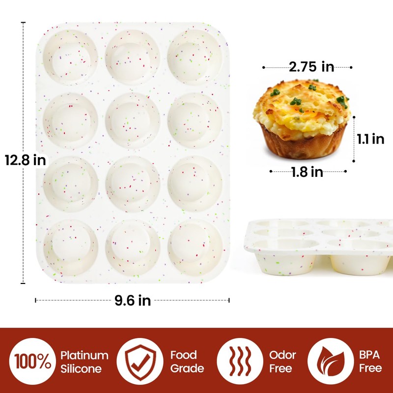 CAKETIME Silicone Muffin Pan, Cupcake Pan 12 Cups Regular Size