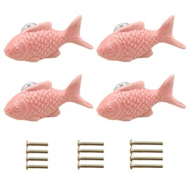 jzytzpzfji 4Pcs Fish knobs for Door Cabinet Closet Drawer Cupboard Dresser Wardrobe Furniture Kitchen Handle for Home Office Kitchen Pull (4, Pink)