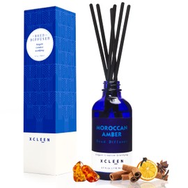 Xcleen Reed Oil Diffuser Set, Fragrance Diffuser - Floral Notes, Vanilla, Cinnamon & Amber, Includes 6 Rattan Scented Sticks Diffuser Reeds, Home & Office Decor, 110ml/3.7oz