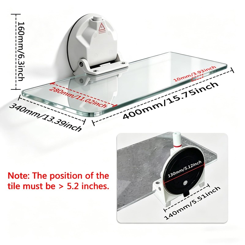 Suction Cup Foldable Table, 220lbs Load Capacity Floating Shelf, Removable