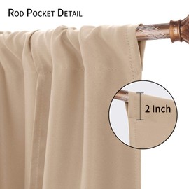 DWCN Blackout Curtains-Tie Up Shade for Window Thermal Insulated Room Darkening Rod Pocket Curtains for Kitchen, Beige, W34 X L45 Inches, 1 Panel