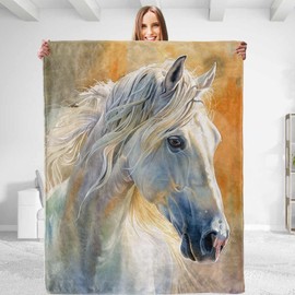 dhakalrlde Aesthetic Horse Throw Blanket - Soft Plush, Lightweight, Warm, Fuzzy Anti-Pilling Flannel Blanket for Couch, Bedroom, Travel, Bed - Perfect Comfy Gift for Kids and Adults 50in×60in